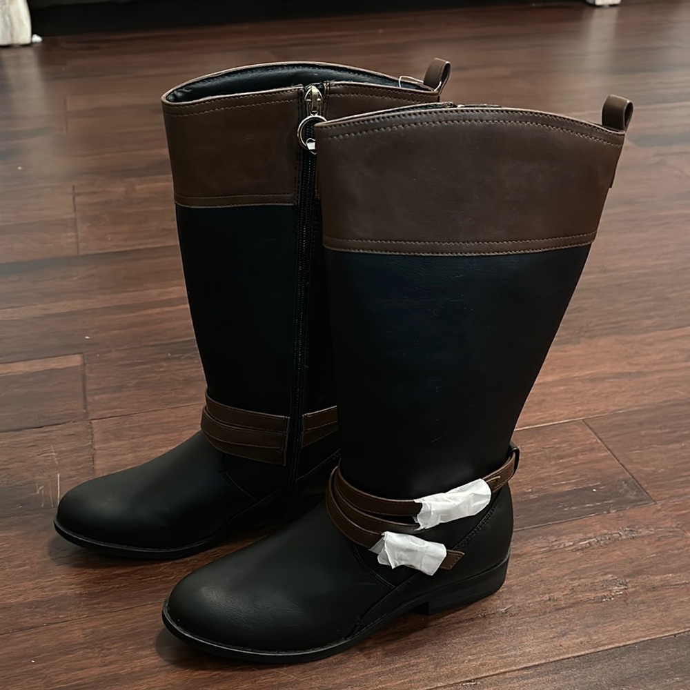 Tommy Hilfiger Black and Brown Knee High Boots NWOT - Picture 1 of 8